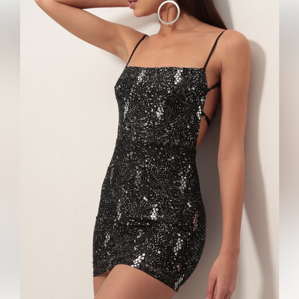 Lucy in the Sky Starstruck strappy dress in black starlight